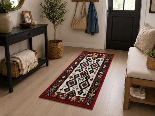 Covor traditional, cu doua fete, dimensiunea 60x150cm, rosu-bej