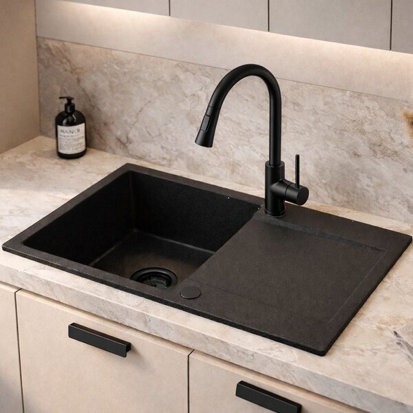Ruvetti Signum chiuvetă din granit 79x50 cm negru 3001S_FB160_W