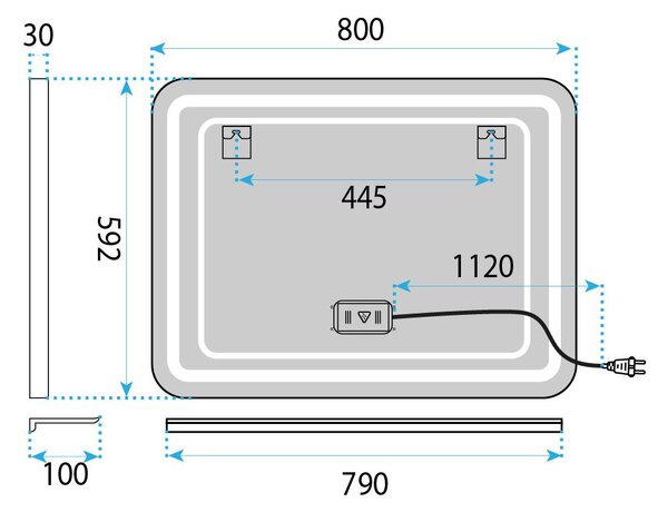 Oglindă de perete LED cu raft 80x60 cm L-8060