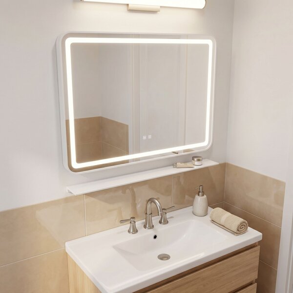 Oglindă de perete LED cu raft 80x60 cm L-8060