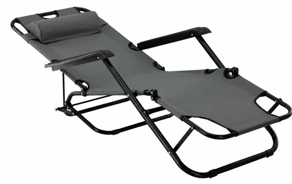 Sezlong De Gradina Pliabil Cu Tetiera , 153x60x88cm, Gri