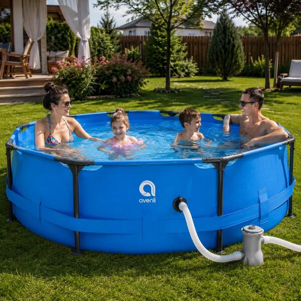 Piscina Rotunda 366x76cm Avenli Cu Cadru Si Pompa Filtrare