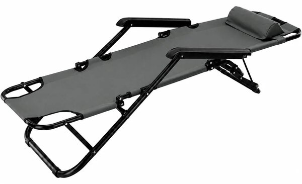 Sezlong De Gradina Pliabil Cu Tetiera , 153x60x88cm, Gri