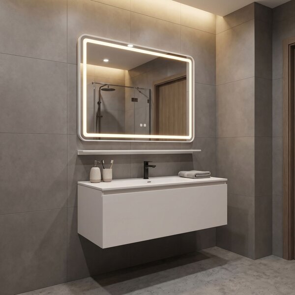 Oglindă de perete LED cu raft 80x60 cm L-8060