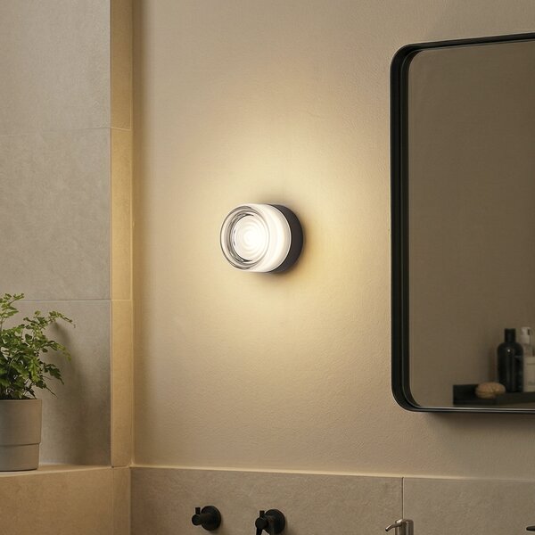 Lampă de perete de design neagră cu sticlă opal IP44 - Michele