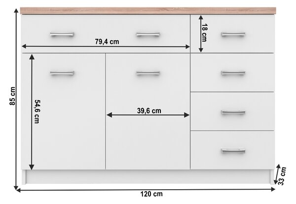 KONDELA Comodă 2d5s, alb/stejar sonoma, TOPTY TYP 08
