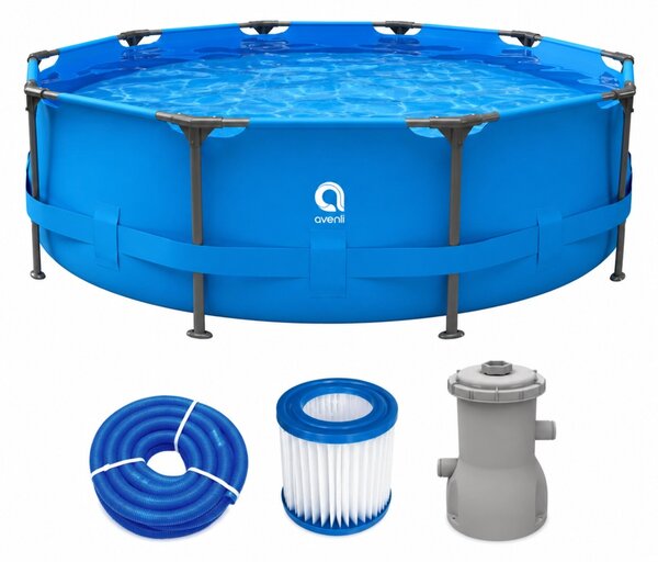 Piscina Rotunda 366x76cm Avenli Cu Cadru Si Pompa Filtrare