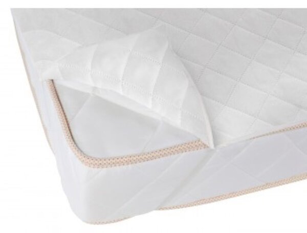 Protectie saltea impermeabila, matlasata ultrasonic, dimensiunea 90x200 cm, prindere cu elastic pe colt, alba