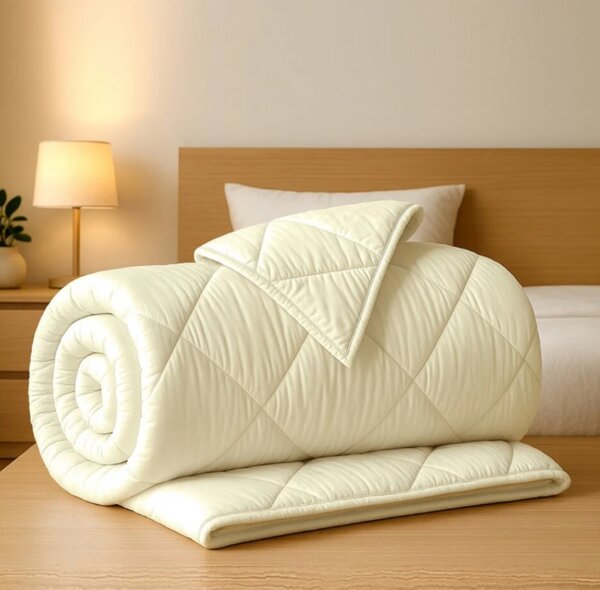 Pilotă invelis 100% bumbac Ranforce si umplutura din Lana, dimensiunea 140x210 cm, crem