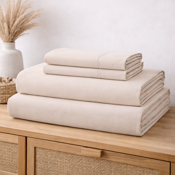 Lenjerie pat King-Size, Bumbac 100% tesatura Ranforce, bej