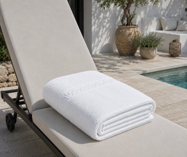 Prosop de Plaja XXL Greek Border Alb – 100% Bumbac, 80x180 cm, 500 gr/mp