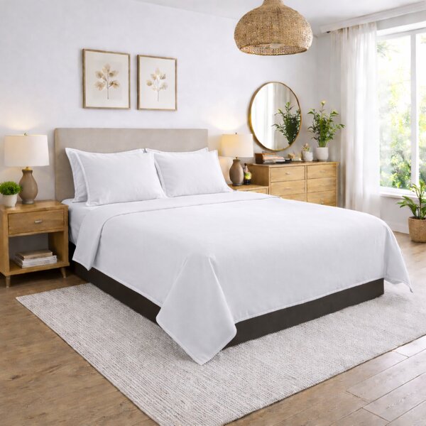 Lenjerie pat King-Size, Bumbac 100% tesatura Ranforce, alba