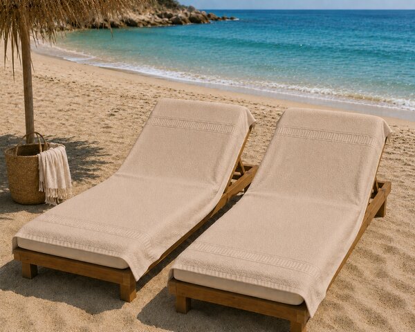 Set 1+1 Prosoape de Plaja XXL Greek Border Capuccino – 100% Bumbac, 80x180 cm, 500 gr/mp
