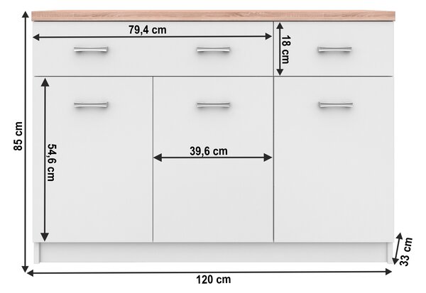 KONDELA Comodă 3d2s, alb/stejar sonoma, TOPTY TYP 07