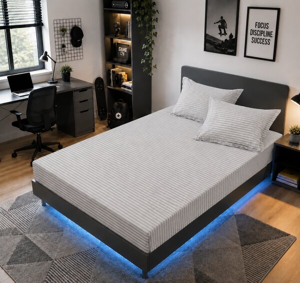 Husa de Saltea Universala 160x200 / 180x200 cm, Damasc cu 2 Fete de Perna 50x70 cm, gri deschis