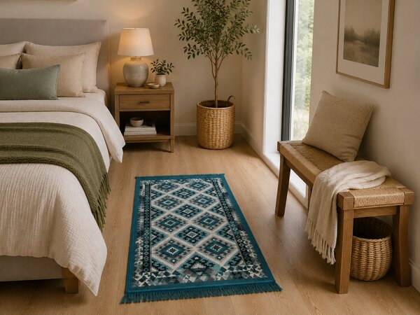 Covor traditional, cu doua fete, dimensiunea 60x120 cm, turcoaz