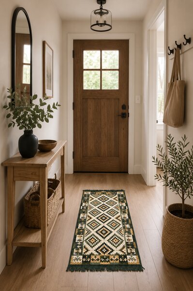 Covor traditional, cu doua fete, dimensiunea 60x120 cm, verde-bej