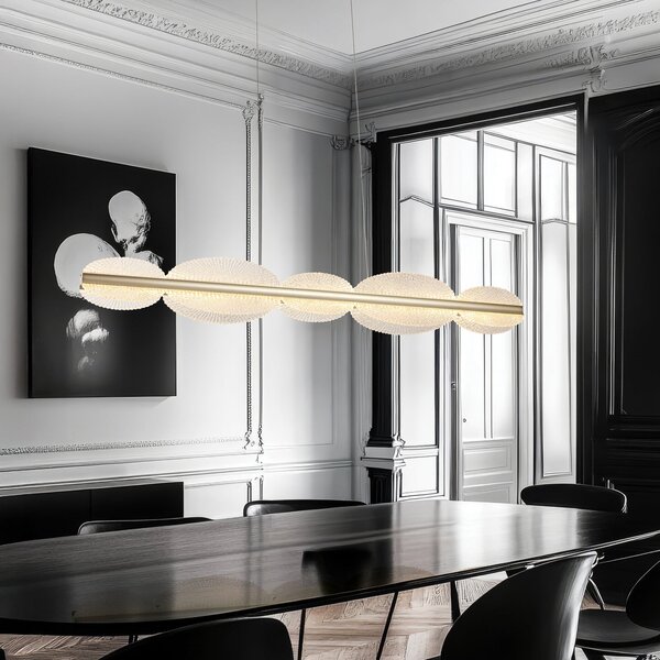 Viokef Lampă suspendată LED Evana, culoare argintie, lungime 120 cm, metal, Transparent, Camera de zi / sufragerie, Metal