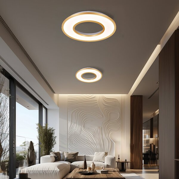 Viokef Plafonieră LED Valeria, finisaj auriu periat, Ø 60 cm, metal, Auriu / Alamă, Camera de zi / sufragerie, Aluminiu, Modern