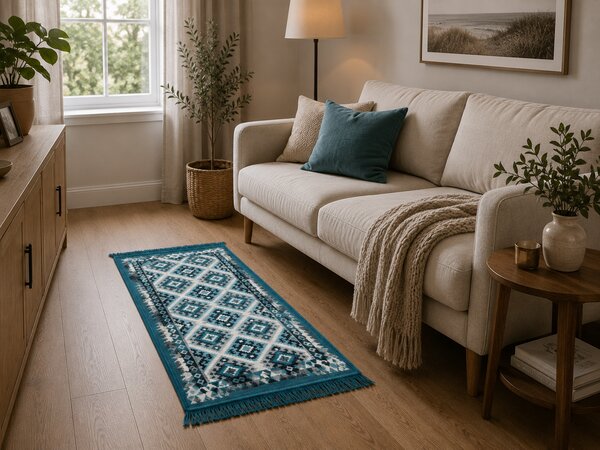 Covor traditional, cu doua fete, dimensiunea 60x120 cm, turcoaz