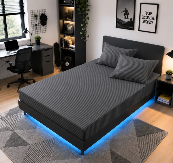 Husa de Saltea Universala 160x200 / 180x200 cm, Damasc cu 2 Fete de Perna 50x70 cm, gri antracit