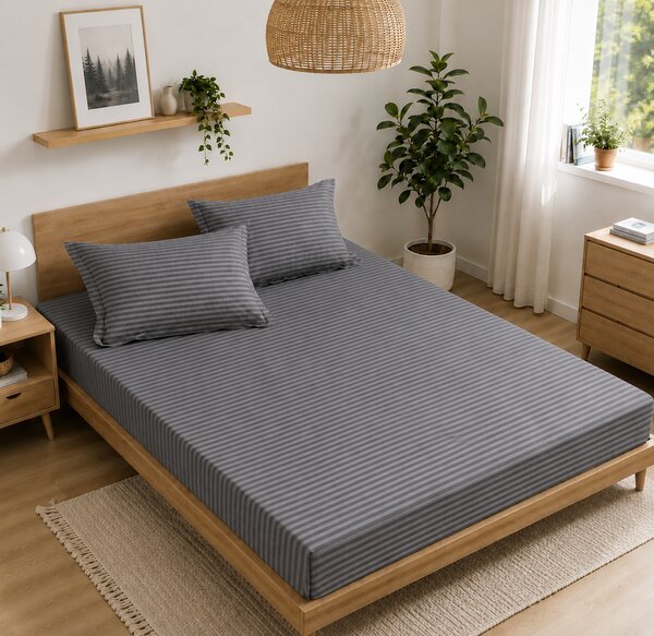 Husa de Saltea Universala 160x200 / 180x200 cm, Damasc cu 2 Fete de Perna 50x70 cm, gri antracit