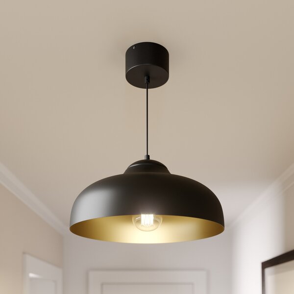 Luminex Lampă suspendată Basca, exterior negru, interior auriu, 1 bec., reglabil, Negru, Camera de zi / sufragerie, Metal