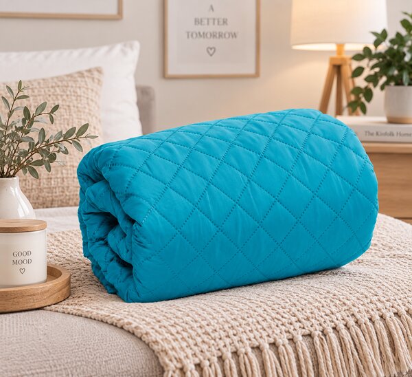 Cuvertură Matlasată Elite Home, Uni, 100% Microfibră, 150x210 cm, culoare turcoaz
