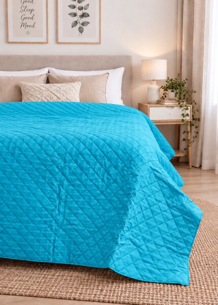 Cuvertură Matlasată Elite Home, Uni, 100% Microfibră, 200x220 cm, culoare Turcoaz