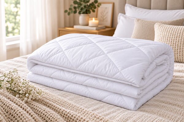 Pilota matlasata 4 Anotimpuri, colectia Cotton Home & Hotel, dimensiunea 140 x 200 cm, 250gr x 2 buc, alba