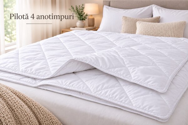 Pilota matlasata 4 Anotimpuri, colectia Cotton Home & Hotel, dimensiunea 140 x 200 cm, 250gr x 2 buc, alba