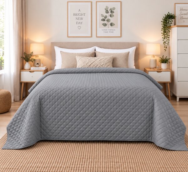 Cuvertură Matlasată Elite Home, Uni, 100% Microfibră, 200x220 cm, culoare gri