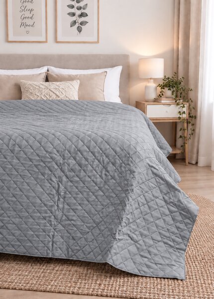 Cuvertură Matlasată Elite Home, Uni, 100% Microfibră, 200x220 cm, culoare gri