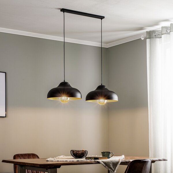 Luminex Lampă suspendată Basca, exterior negru, interior auriu, 2 becuri., reglabil, Negru, Camera de zi / sufragerie, Metal