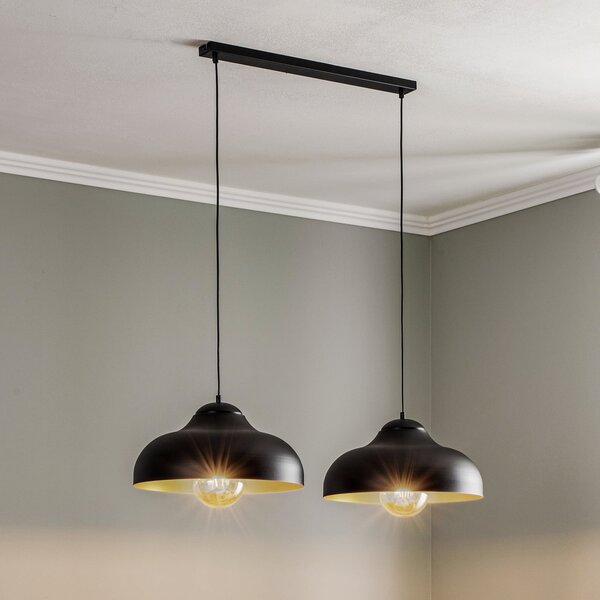 Luminex Lampă suspendată Basca, exterior negru, interior auriu, 2 becuri., reglabil, Negru, Camera de zi / sufragerie, Metal