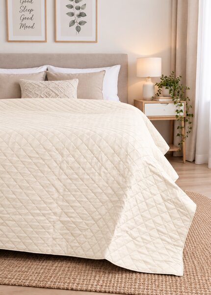 Cuvertură Matlasată Elite Home, Uni, 100% Microfibră, 200x220 cm, culoare ivoire