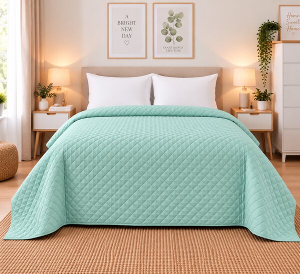 Cuvertură Matlasată Elite Home, Uni, 100% Microfibră, 200x220 cm, culoare verde menta