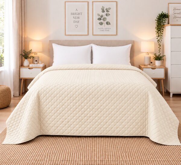 Cuvertură Matlasată Elite Home, Uni, 100% Microfibră, 200x220 cm, culoare ivoire