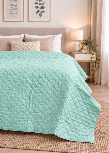 Cuvertură Matlasată Elite Home, Uni, 100% Microfibră, 200x220 cm, culoare verde menta