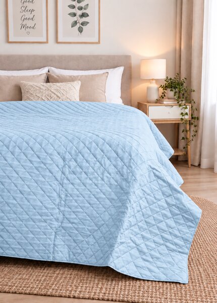 Cuvertură Matlasată Elite Home, Uni, 100% Microfibră, 200x220 cm, culoare albastru deschis