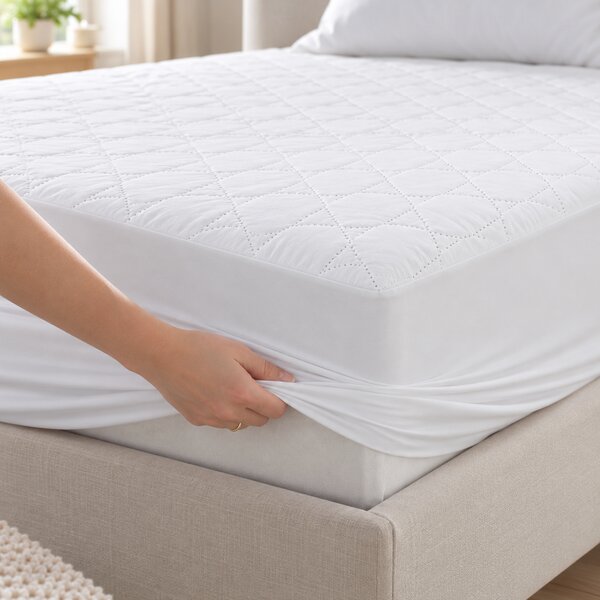 Set Protecție Pat Impermeabilă Matlasată 160x200 cm cu 2 Fețe de Pernă 50x70 cm – Alb