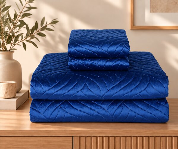 Set Cuvertura de Pat din Catifea 220x240 cm + 2 Fețe de Perna, albastru
