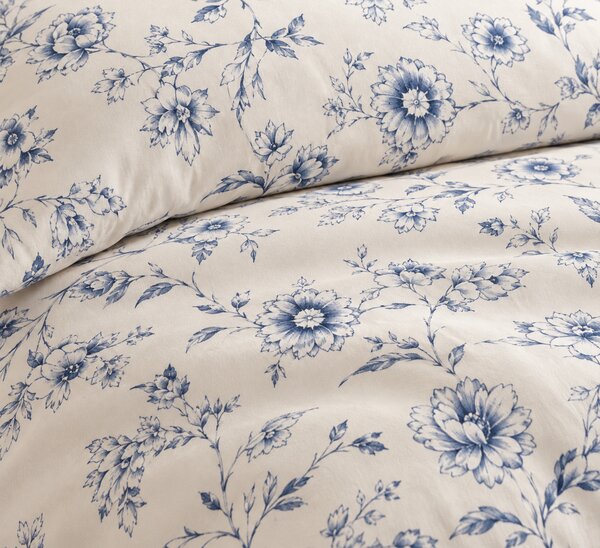 Lenjerie de Pat 2 Persoane 100% Bumbac, 4 Piese – Imprimeu Floral Bleu