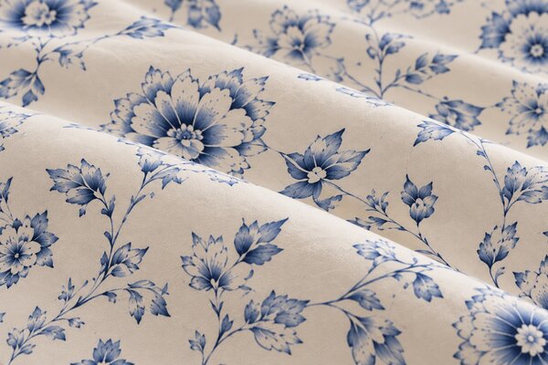 Lenjerie de Pat 2 Persoane 100% Bumbac, 4 Piese – Imprimeu Floral Bleu