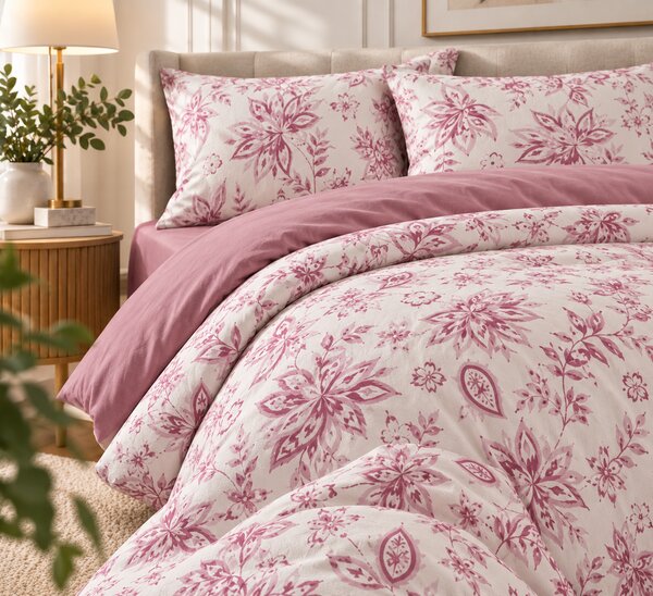 Lenjerie de Pat 2 Persoane 100% Bumbac, 4 Piese – Imprimeu floral mov
