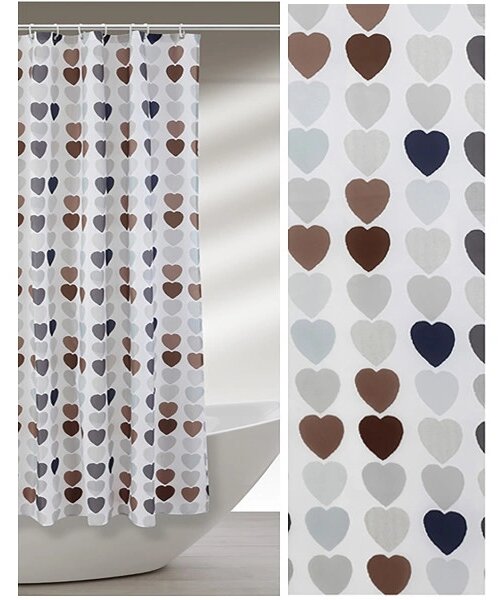 Perdea dus din poliester cu inimii (Dimensiuni perdea dus: 180x200 cm)