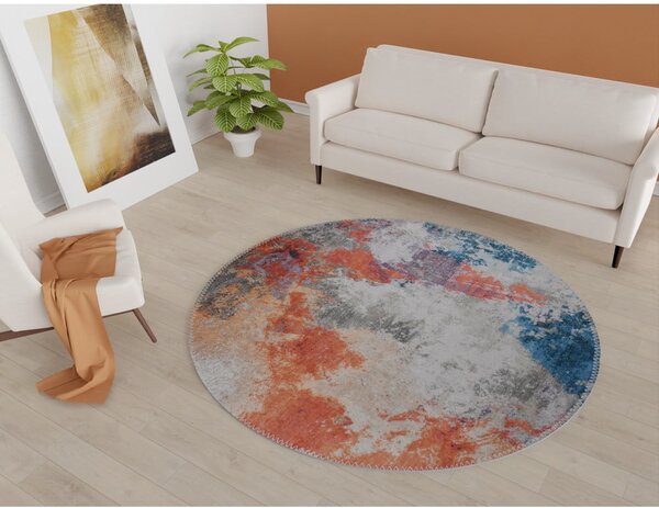 Covor albastru/portocaliu lavabil rotund ø 80 cm – Vitaus