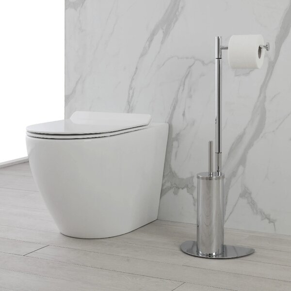Suport vertical pentru hartie si perie wc, argintiu, h 76 cm