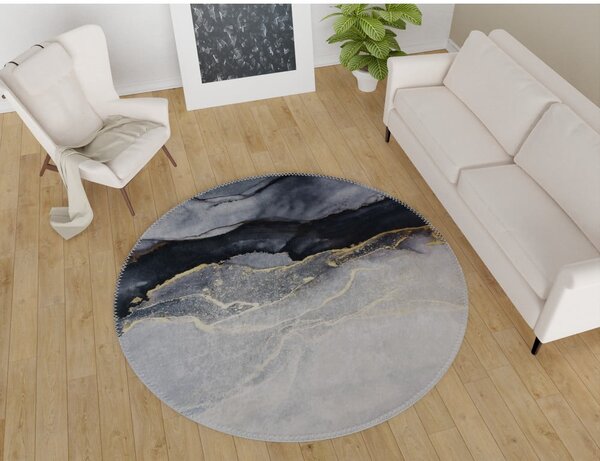 Covor negru-alb lavabil rotund ø 80 cm – Vitaus