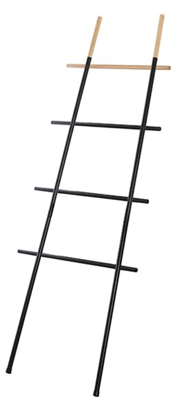 Suport vertical pentru prosoape tip scara, negru, otel si lemn, h 170 cm